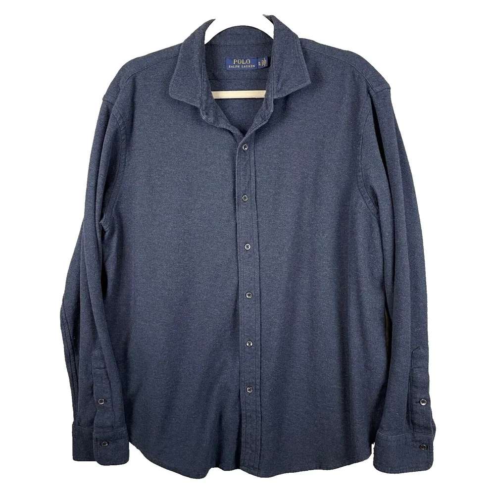 Polo Ralph Lauren Blue Long Sleeve Button Front Thicker Cotton Shirt Mens‎ XL